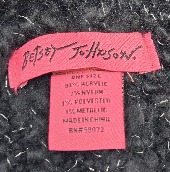 BETSEY JOHNSON SPARKLE WINTER LOT INFINITY SCARF POM POM BEANIE HAT BLACK WOMEN - Picture 12 of 13